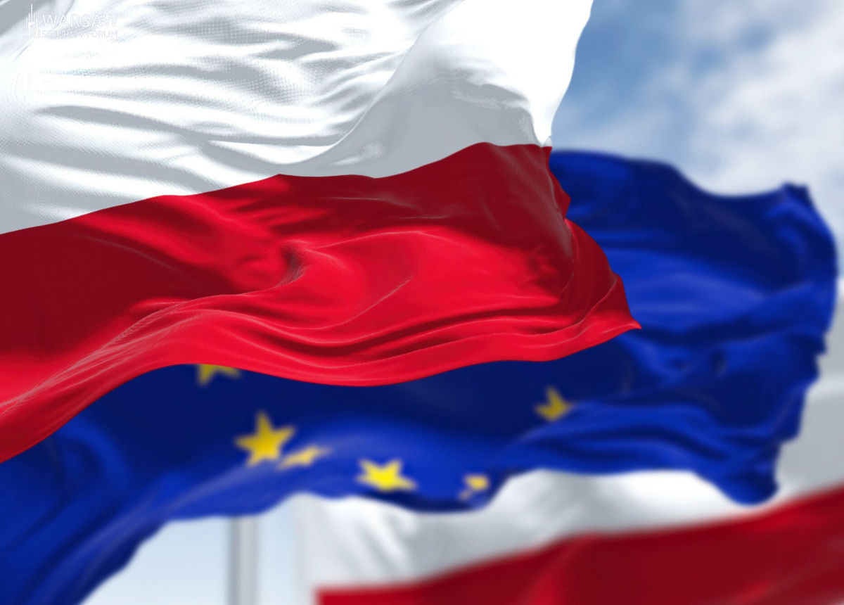 A graphic depicting the flags of Poland and the European Union